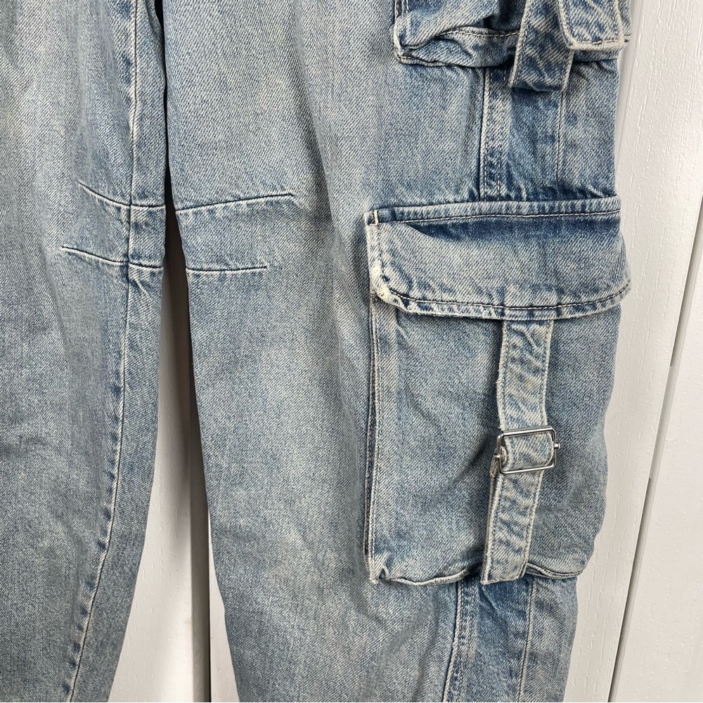 Zara Barrel Baggy Jeans Women’s 0 Blue Faded Utility Cargo Multipocket Y2K - Picture 4 of 16